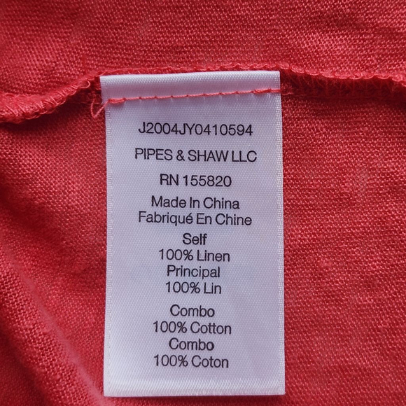 VERONICA BEARD Jeans Prema Eyelet Ruffle Coral Linen Ruffle Short Sleeve Tee L - Picture 5 of 5